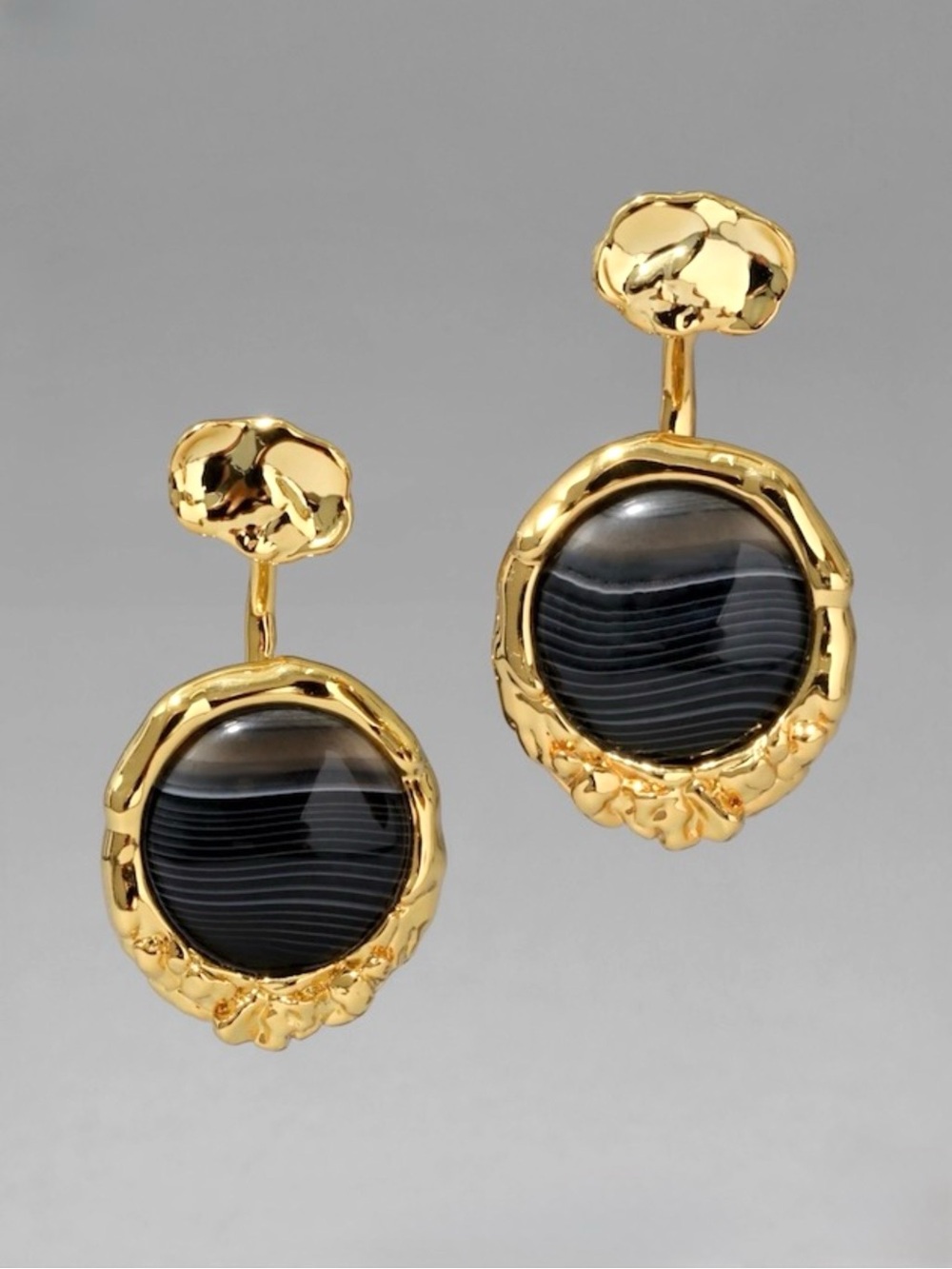 Alexis Bittar Brut Coin Earrings Front Back Gold Banded Agate SB01